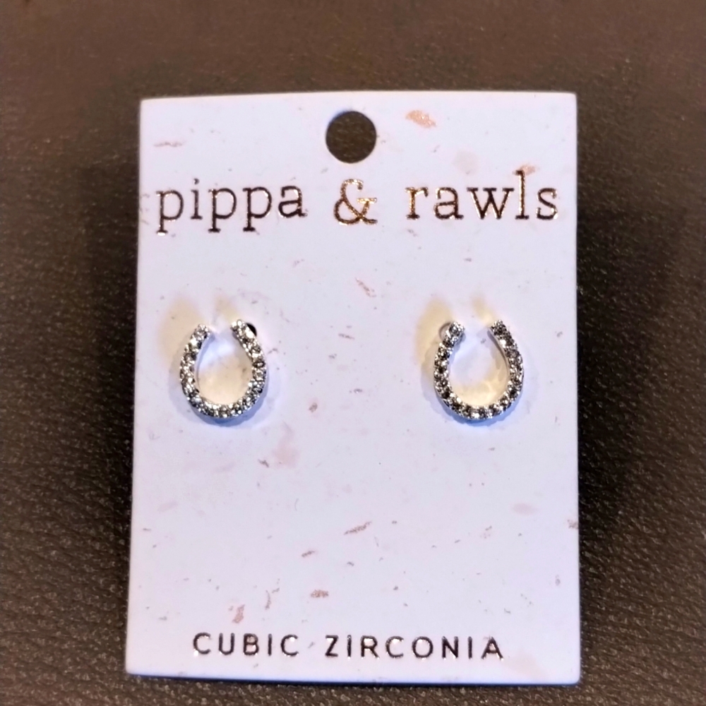 Horseshoe Silver Earrings - Cubic Zirconia Lucky Horses Pippa & Rawls NWT